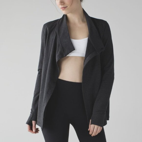 Lululemon Coast Wrap II Heathered Black Gray Cardigan Sweater Open Front Size 6 - Picture 1 of 15